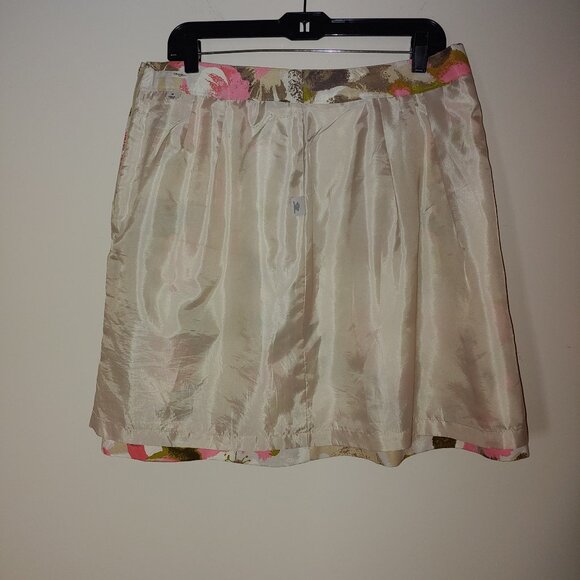 HALOGEN Silk Blend Floral Fully Lined Front Pleat Midi Skirt Pink White Size 14 - Picture 6 of 7